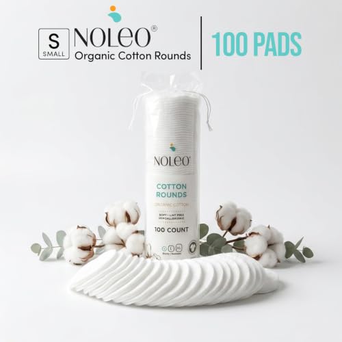 NOLEO Organic Cotton Rounds – 900 Count, 100% Pure GOTS-Certified Organic Cotton, Hypoallergenic, Chlorine-Free