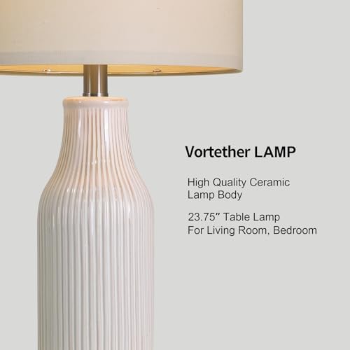 Vortether 23.75" Cream Ceramic Bedside Lamps Set of 2 - Modern Farmhouse Style