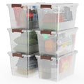 32 Qt Plastic Storage Bin with Lids & Buckles - 6 Pack, Stackable & Clear