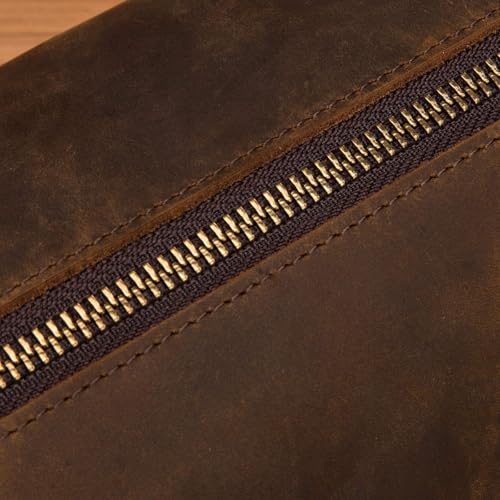 Premium Leather Unisex Toiletry Travel Pouch, Cosmetic Bag Organizer Stylish Waterproof Lining Vintage Unisex Kit, Water Resistant-Cosmetic Case DOPP Kit SD 064 (Coffee)