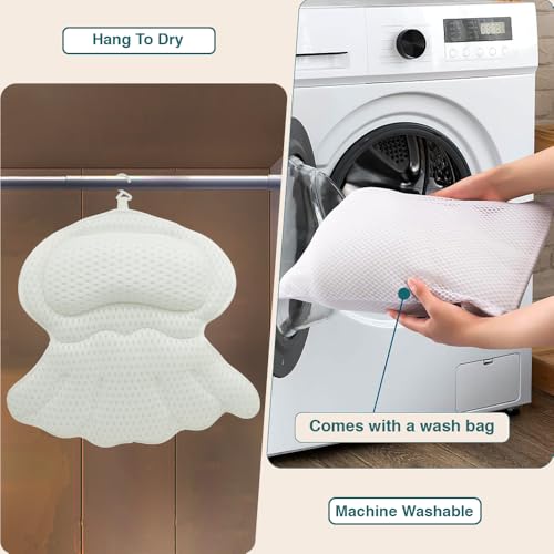 White Bath Pillow for Tub - Luxury Head & Neck Support, Non-Slip Suction