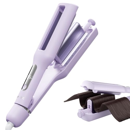 KAUGIC Rose Purple 4-in-1 Adjustable Ceramic Curling Iron & Waver with Hot & Cold Air - 1.1''-1.57''