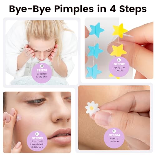 Star Pimple Patches For Face, Korean Cute Pimple Patch with Star/Heart/Flower Shapes, FSA HSA Acne Treatment Absorbs Zits, Reduces Redness with Hydrocolloid & Tea Tree, Vegan, 40 Count