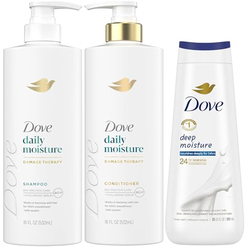 Dove Moisture Shampoo & Conditioner Set with Body Wash for Dry Hair & Skin