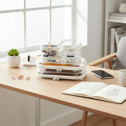QSTCONGLAN 6Pcs Clear Hard Shell Travel Organizer Cases Set C White