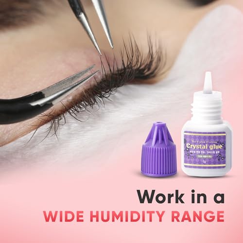 Crystal Glue for Eyelash Extension 5ml, 2-3s Drying Time, 6-7 Weeks Retention, Black Strong Adhesive, Waterproof Lash Bond, Latex Free, Professional Use Only.