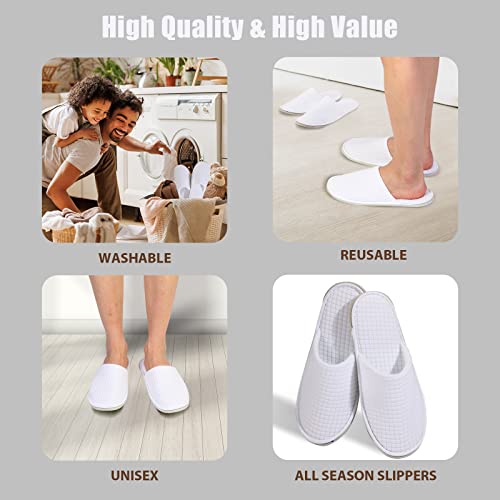 Disposable Hotel Slippers 10 Pairs White for Spa, Wedding, Travel, Women 6-11 Men 6-10, Non-Slip, Washable, Bulk Guest Shoes - Variation of 6-11 Women/6-10 Men