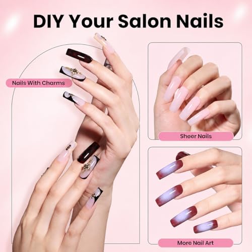 8 Clear Long Square Nail Tips Kit - 224 pcs, Salon-Style, Instant Apex
