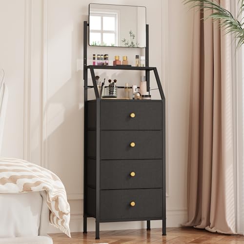 HIGDBFE Black Vanity Dresser with Adjustable Mirror, 4 Drawers, 15.3" W, 58" Height