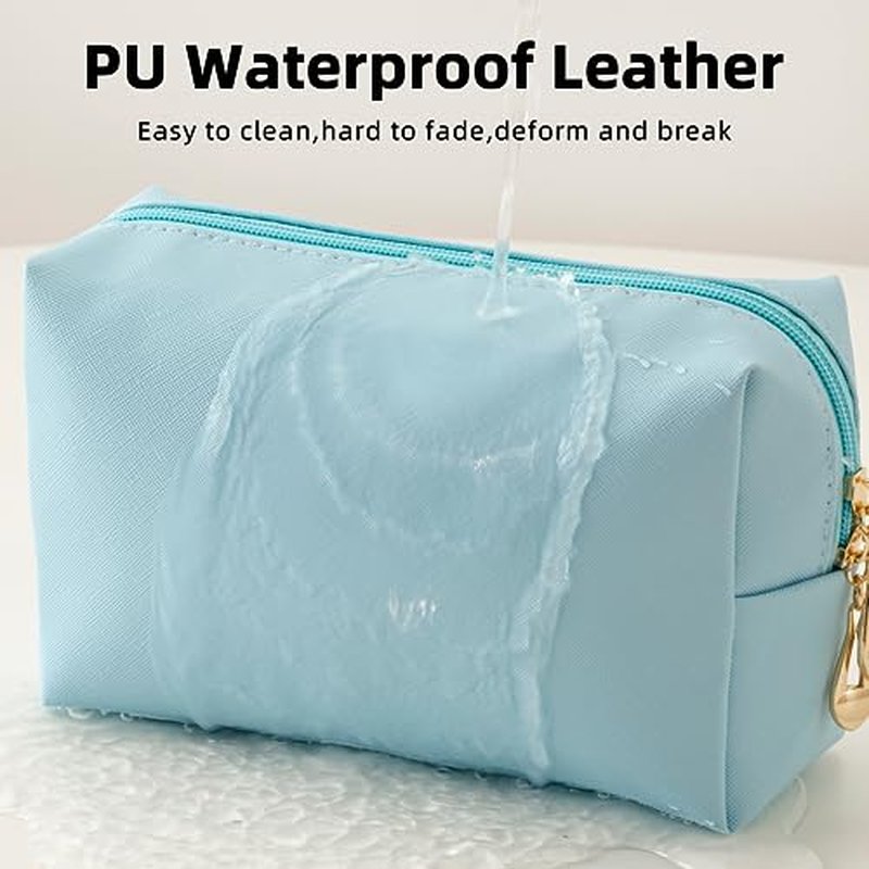 HBselect Preppy Makeup Bag 6 Pcs Travel Toiletry Bag Chenille Letter Patch Makeup Bag Portable Cosmetic Bag for Women PU Leather Waterproof Organizer Make up Bag for Women Girls