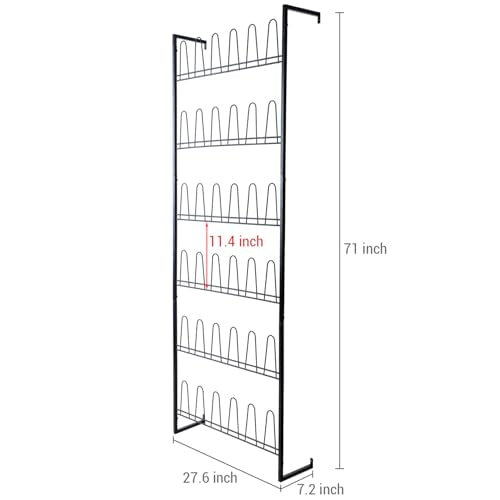 Black Wall Mounted Shoe Rack with 36 Hooks - 70 Inch, 6 Tier