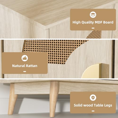 Modern Buffet Cabinet with Storage Sideboard - Rattan Media Console, 32.9 Inch