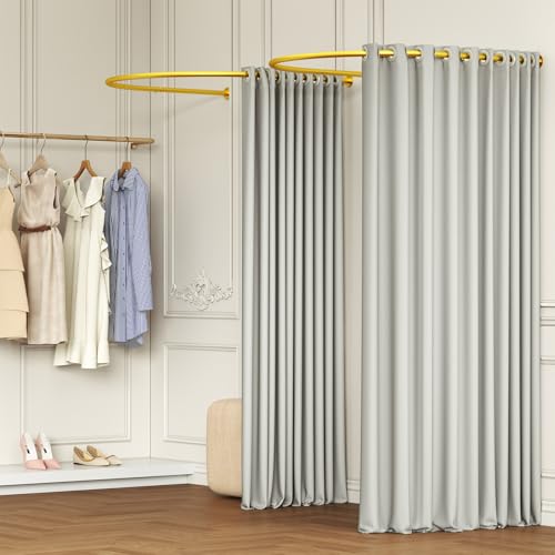 Portable U-Shaped Changing Room Divider for Boutique Privacy - Gray Linen