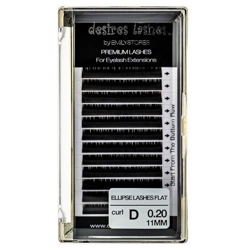 Ellipse Lashes Flat 0.20mm Thickness D Curl Length 11mm Lashes Extensions Single Size For eyelash Extension(Ellipse,Flat0.20,D,11mm)