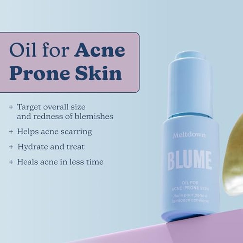 Blume Meltdown - Blue Tansy Face Oil - Acne Treatment + Pore Minimizer - Skin-Smoothing Face Serum with Black Cumin Seed & Rosehip Oil - Helps Calm Redness and Improve Texture (1 Fl oz)