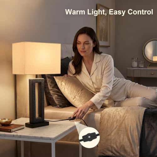 22-Inch Matte Black Textured Ceramic Table Lamps Set of 2 with Linen Shades - Modern Nightstand Lamps for Bedroom & Living Room - Variation: Matte Black-2Pack-22"