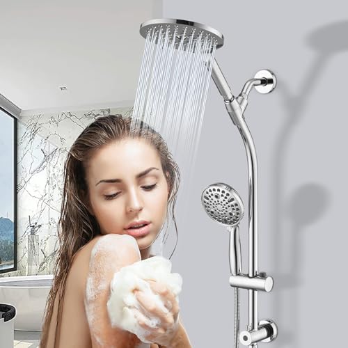 UCLIMAA Chrome High Pressure Shower Head & Handheld Combo with Adjustable Slide Bar