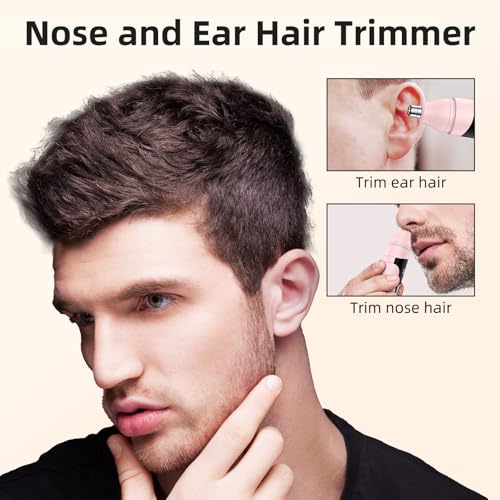Nose Hair Trimmer,Painless Ear and Eyebrow Trimmer for Men with Dual Edge Blades,Rechargeable,Light Indicator Easy Washing (Pink)