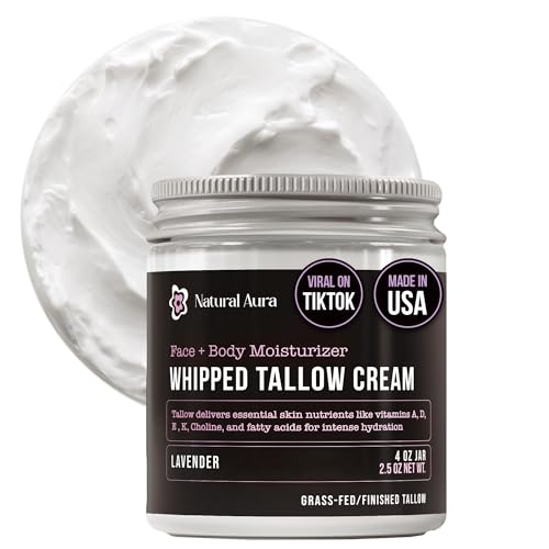 Lavender Whipped Beef Tallow Moisturizer for Face and Body - 4oz Natural Balm for Dry Sensitive Skin