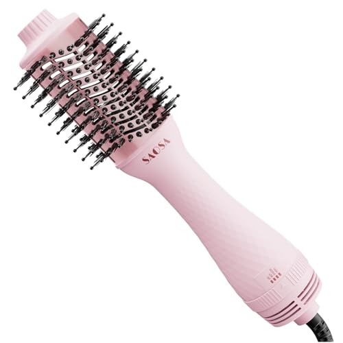 Professional 4-in-1 Titanium Ionic Hair Dryer Brush Volumizer for Medium to Long Hair - Pink