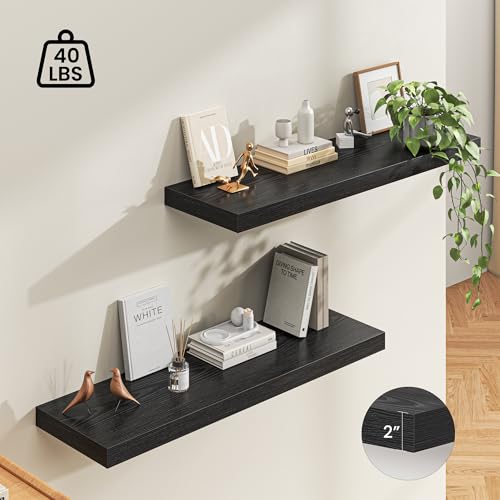 48-Inch Deep Black Floating Shelves Set of 2 - Wall-Mounted Storage for Living Room Bedroom Kitchen