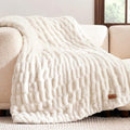 Cream White Double-Sided Faux Fur Throw Blanket 50x60 Cozy Bliss