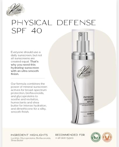 Ria Physical Daily Defense SPF 40 Face Sunscreen & Moisturizer, Lightweight & Non-Greasy