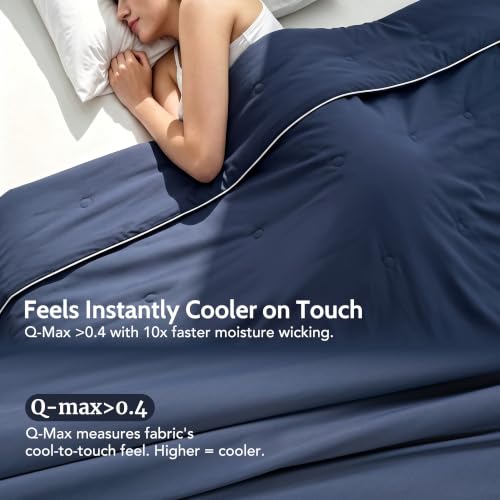 DOWNFORT Twin XL Cooling Comforter Navy Blue 68x90" with Double-Sided Cold Tech