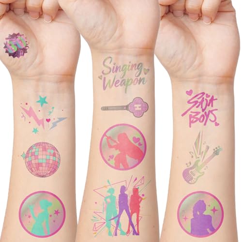 Purple Demon Temporary Tattoos for Fans Teens Adults, 80 Unique Designs, KPOP Theme Waterproof Fake Tattoos Lasts 2-7 Days, Party Favors, Classroom Rewards, Birthday Party Giftsm,12/2 Sheets