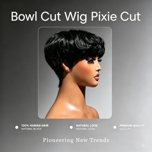 Pixie Cut Wig Human Hair for Black Women - Bowl Cut Style, Glueless, Layered, Variation 0501-1B