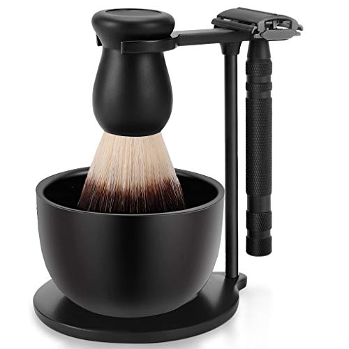 Men's Shaving Kit with Black Razor Stand & Premium Brush - Grooming Set