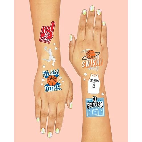 xo, Fetti Basketball Temporary Tattoo - 58 Foil Styles | Basketball Birthday Party Decorations, Party Favors, Boys + Girl Sports, Slam Dunk, Team Goodie Bag, MVP