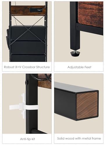 Tall Nightstand with Charging Station & 5 Drawers - Brown, 57 Inches - Variation of Brown / 1 Pack