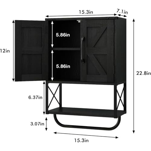 Rustic Farmhouse Wall Medicine Cabinet with Barn Doors - Black