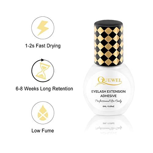 Volume Eyelash Extensions 0.07 D Curl 8-15mm Mixed Lash Tray + Classic Eyelash Extension 0.15 D Curl Mix-8-14mm + QUEWEL Strong Black Adhesive for Eyelash Extensions 6ml