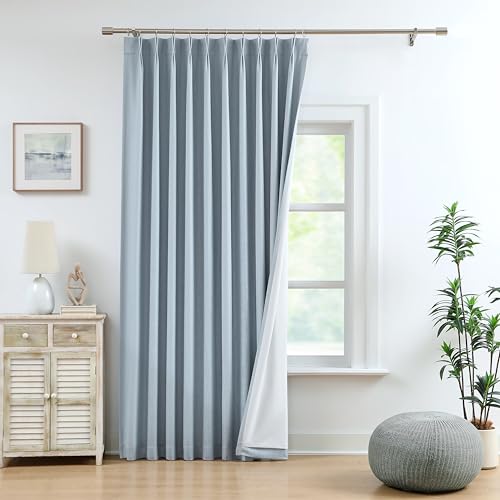 Dusty Blue Blackout Curtains 60x95 Inches - Pinch Pleat Window Drapes, Room Darkening