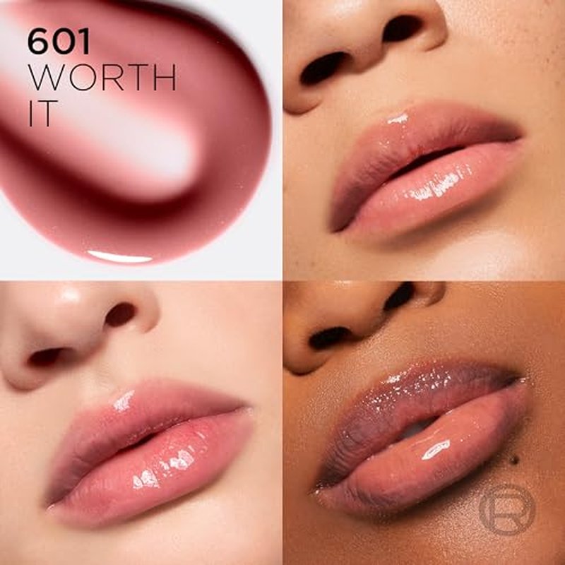 L'Oreal Paris Plump Ambition Hyaluron Lip Oil, 24 HR Lip Gloss with Hyaluronic Acid, Volumizing Formula with Glass-Like Shine, Worth It 601, 0.16 Fl Oz