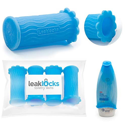 LeakLocks¢ç Toiletry Skins¢â Elastic Sleeve for Leak Proofing Travel Container in Luggage. For Standard and Travel Sized Toiletries. Reusable Accessory for Travel Bag Suitcase and Carry-on Luggage