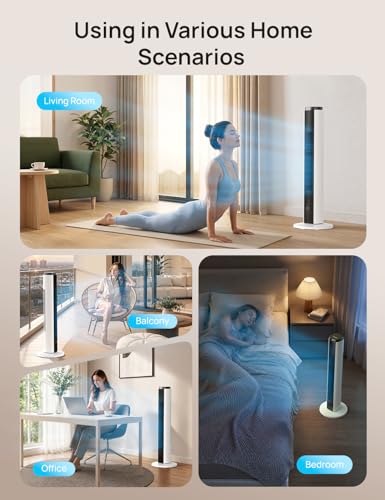 Tower Fan for Bedroom - 37 Inch Black+White, 26 ft/s Velocity, Oscillating Cooling Fan