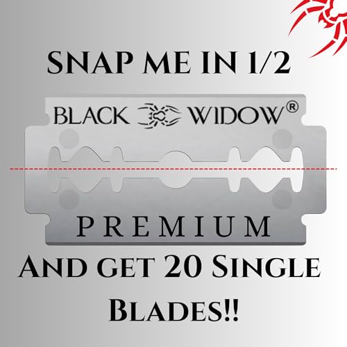 Black Widow Professional Barber Straight Edge Razor - Black, 1.5mm Blade Exposure, Stainless Steel & Chrome, 10 Double Edge Blades