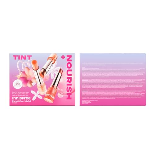 Innisfree Dewy Tint Lip Balm Set - New Love Beige, Baby Pink, Rose Brick, Hydrating Sheer Lipstick for Dry Lips