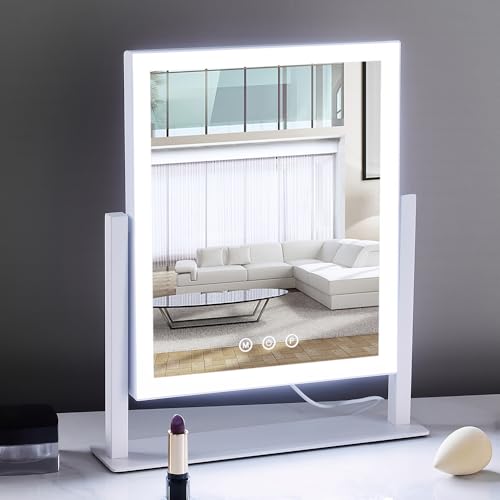 Lighted Makeup Mirror with Lights, 3 Color Modes, 5X Magnification, 360° Rotation - White