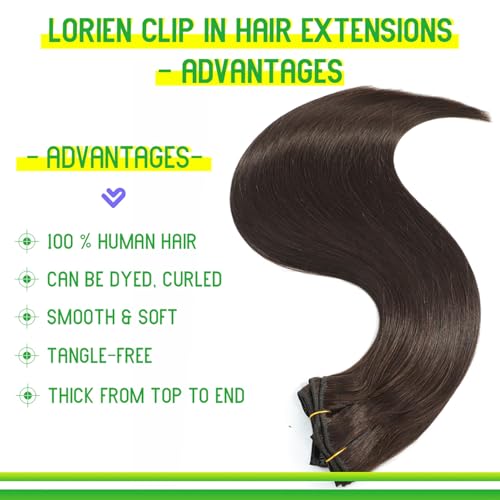 Darkest Brown 14 Inch Clip-In Human Hair Extensions - 8PCS Double Weft, 80g
