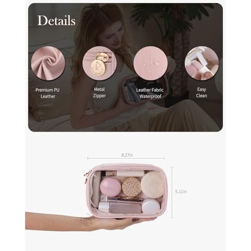 Pocmimut Mini Makeup Bag with Small Cosmetic Bag Travel Essentials Organizers,TSA Approved Toiletry Bag Makeup Pouch Clear Cosmetic Bags for Women,Beige