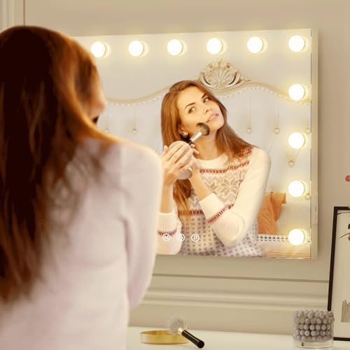 Hollywood Vanity Mirror, 15 Led Bulbs£¬3 Color Lights£¬Beautiful Make Up Lighted Mirror, Aluminum Metal Frame£¨23" x 18"£©