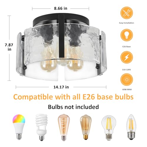 Black Semi Flush Mount Ceiling Light Fixture - 3-Light Modern Foyer & Bathroom Light