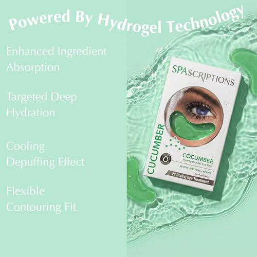 Hydrogel Cucumber Under Eye Patches Pack of 6 - Cooling Hydrating Eye Masks for Dark Circles Puffiness Wrinkles - 24 Pairs