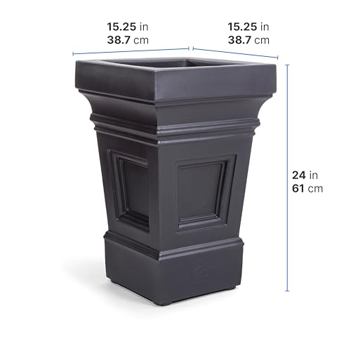 Outdoor Planters with Drainage - Black Plastic Square Garden Pots 2-Pack