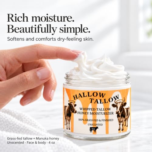 Unscented Whipped Beef Tallow Moisturizer with Manuka Honey & Jojoba – Natural Face & Body Lotion, 4oz