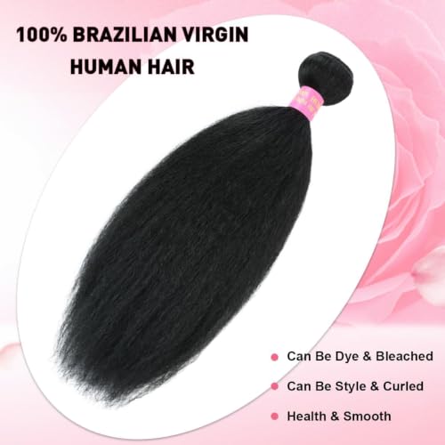 18 Inch Kinky Straight Human Hair Bundles Natural Black 3Pcs Brazilian Virgin